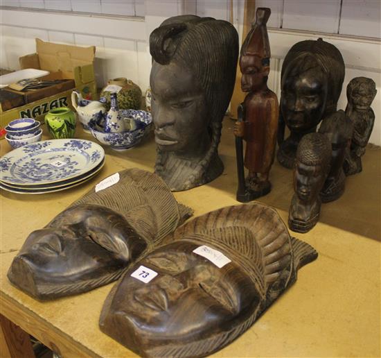 Collection of West African carved busts and figures, 8 items